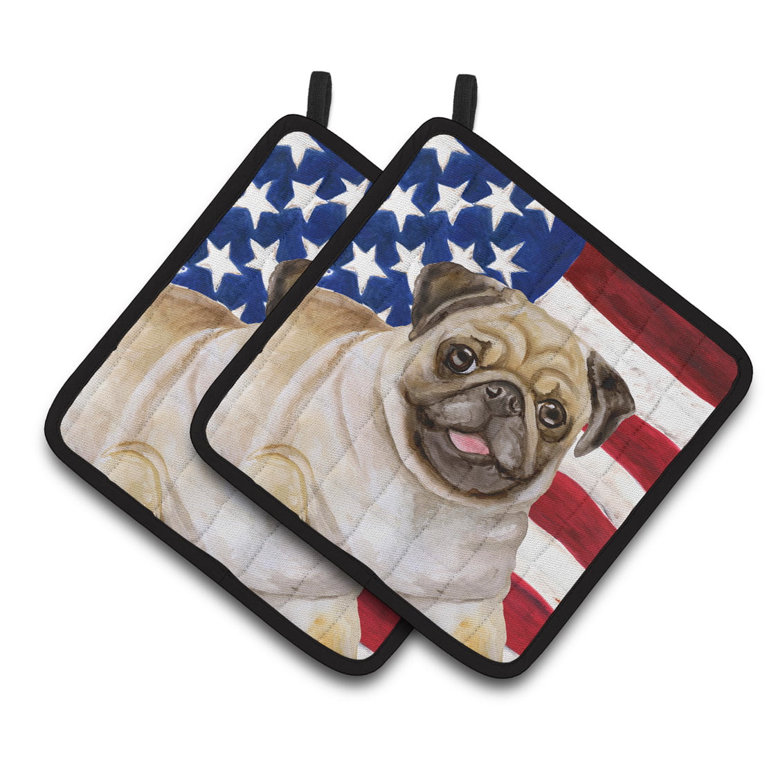 Fawn Pug Patriotic Pair of Pot Holders