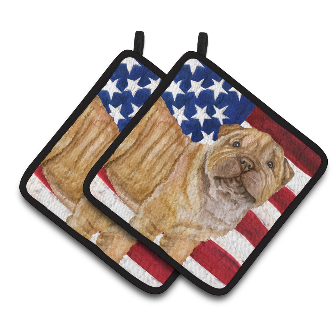 Shar Pei Puppy Patriotic Pair of Pot Holders