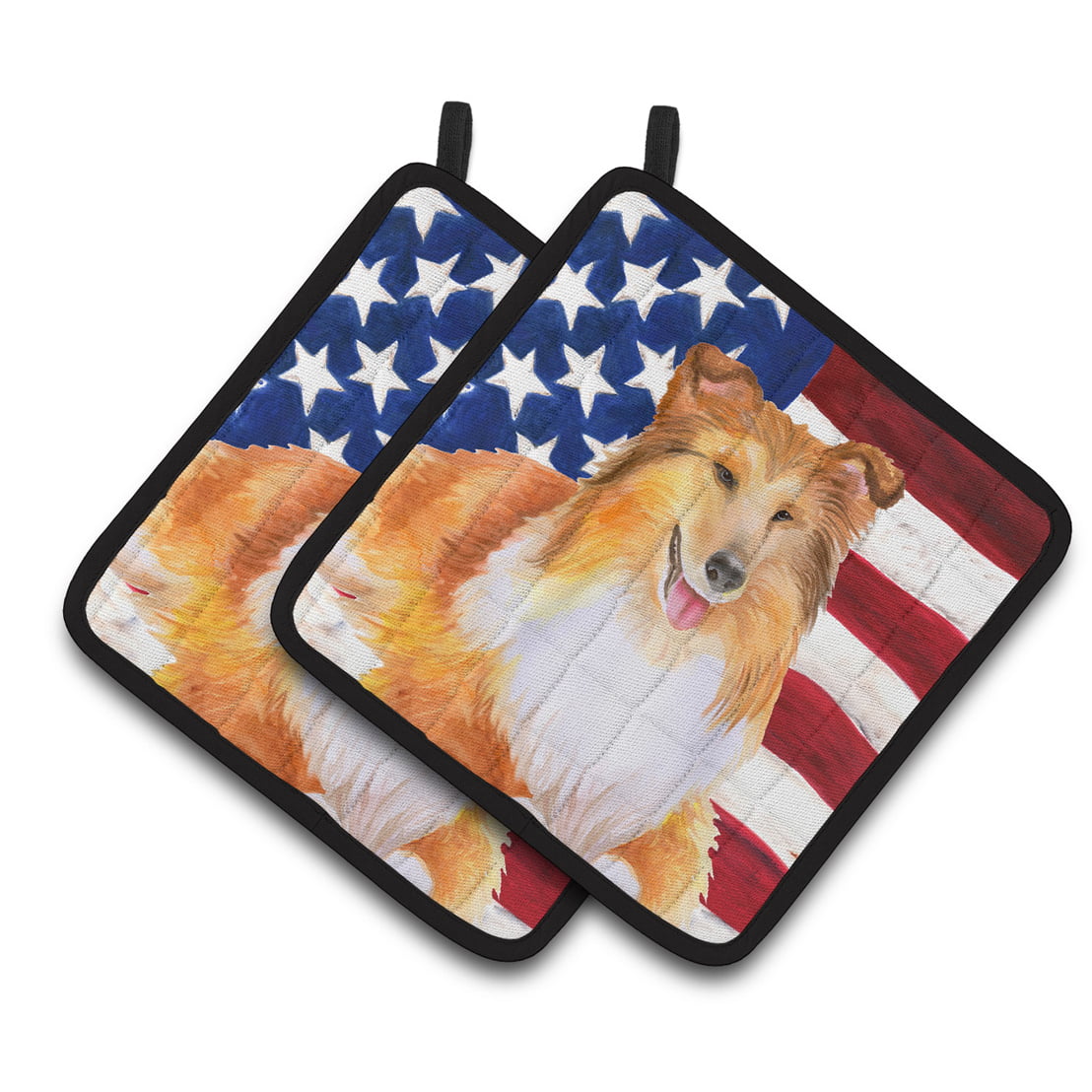 Sheltie Patriotic Pair of Pot Holders