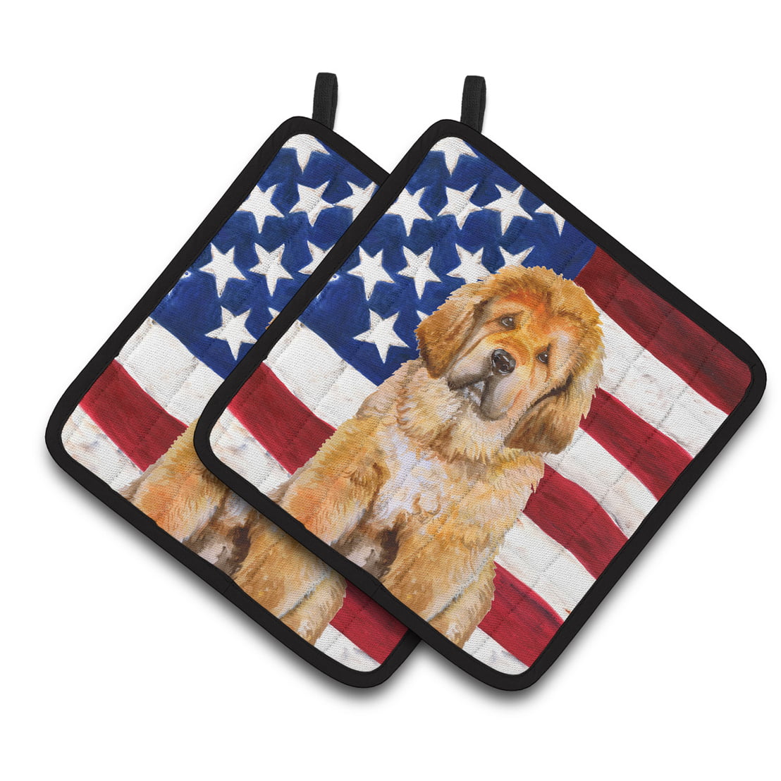 Tibetan Mastiff Patriotic Pair of Pot Holders