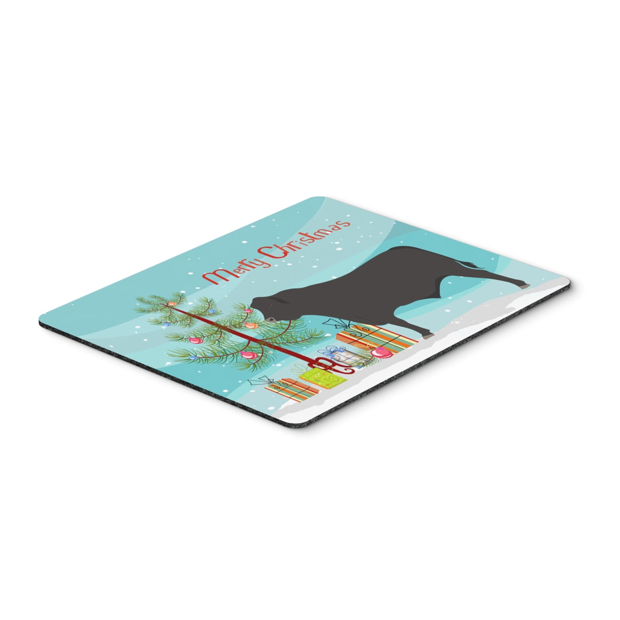 Black Angus Cow Christmas Mouse Pad - Black - 9.5 x 0.25 x 8 in