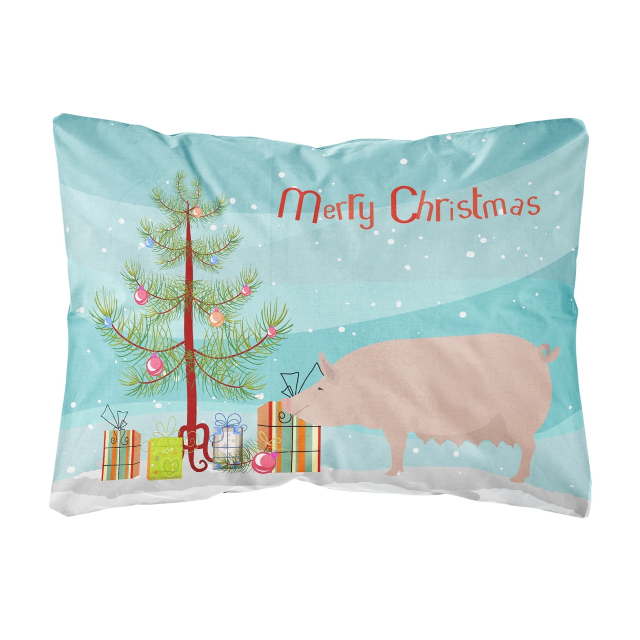English Large White Pig Christmas Canvas Fabric Decorative Pillow