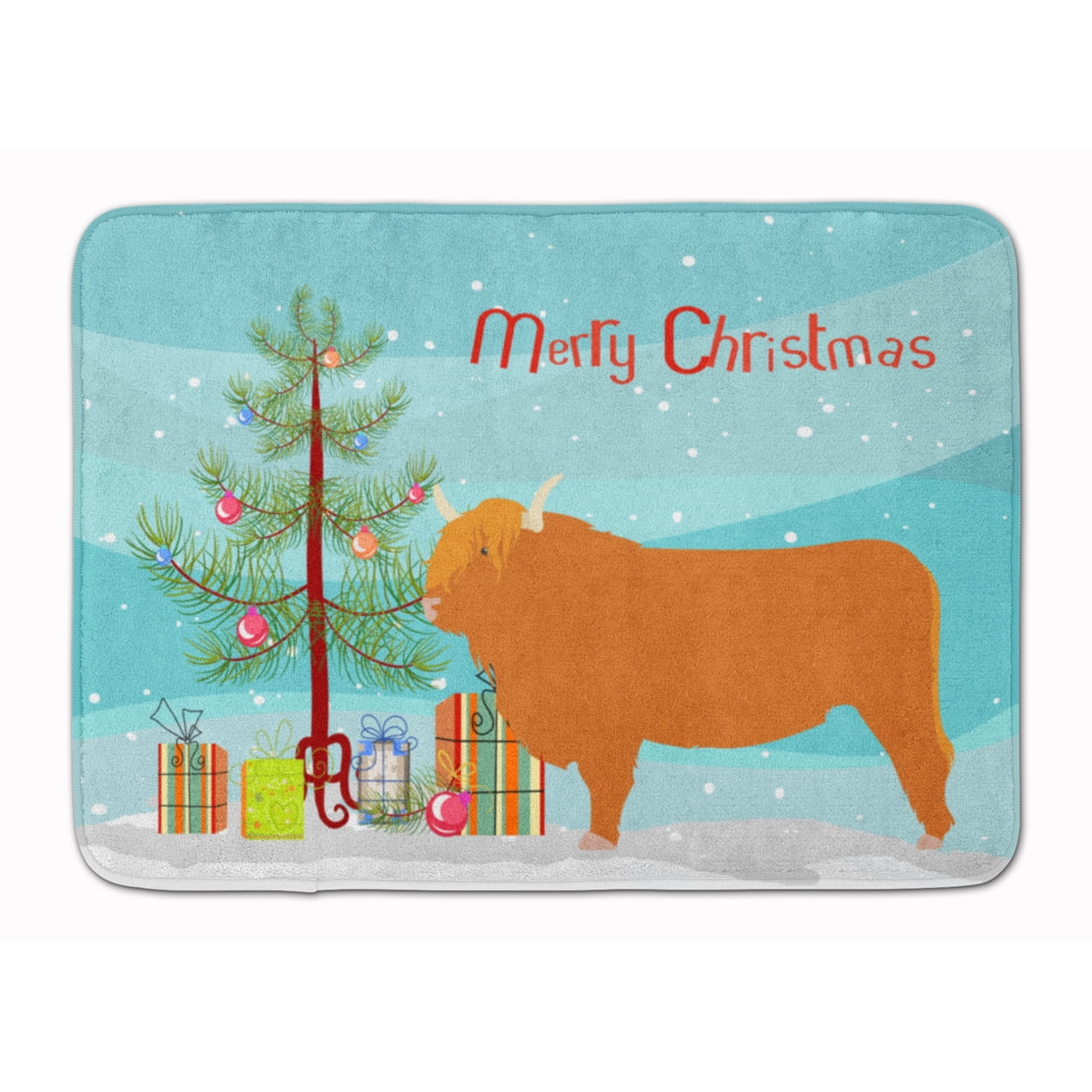 BB9187RUG Highland Cow Christmas Machine Washable Memory Foam Mat