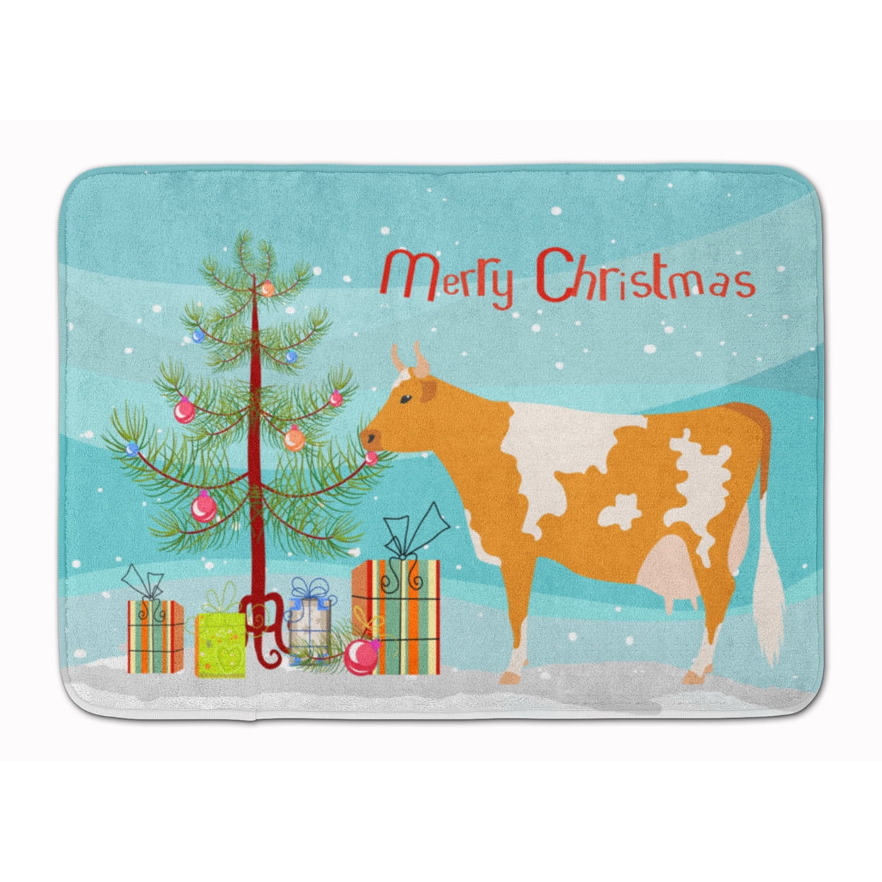 Picture of Carolines Treasures BB9188RUG Guernsey Cow Christmas Machine Washable Memory Foam Mat