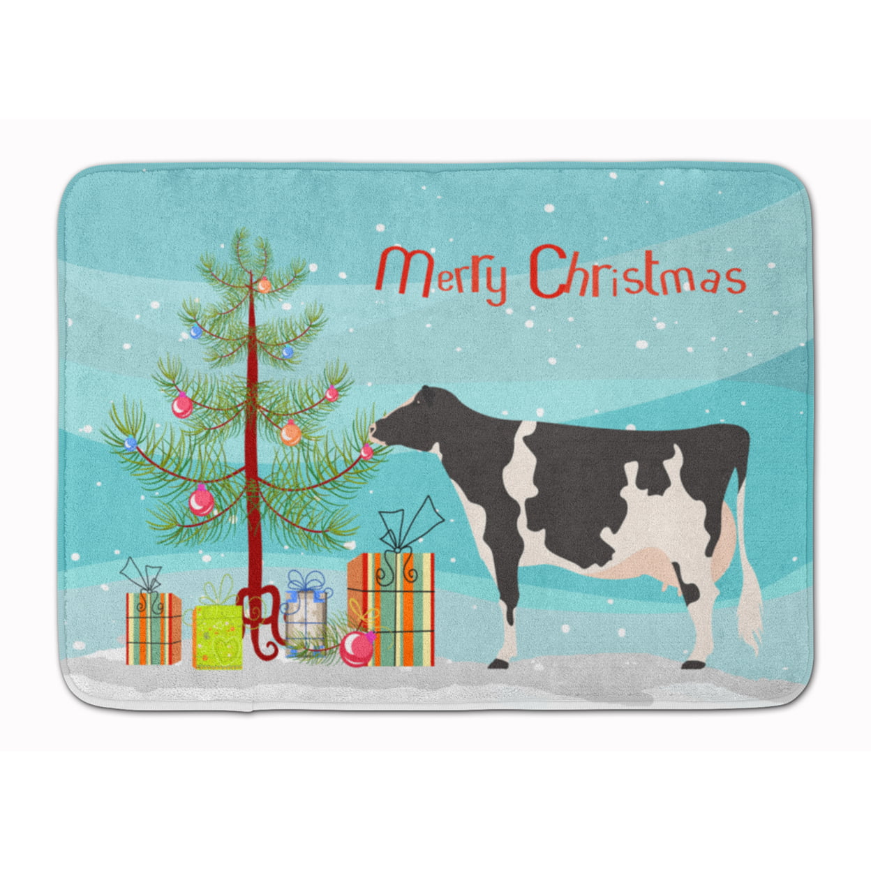Holstein Cow Christmas Machine Washable Memory Foam Mat 19in. x 27in.