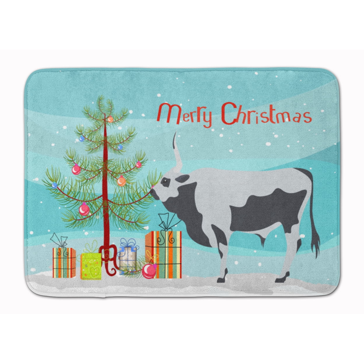 BB9191RUG Hungarian Grey Steppe Cow Christmas Machine Washable Memory Foam Mat