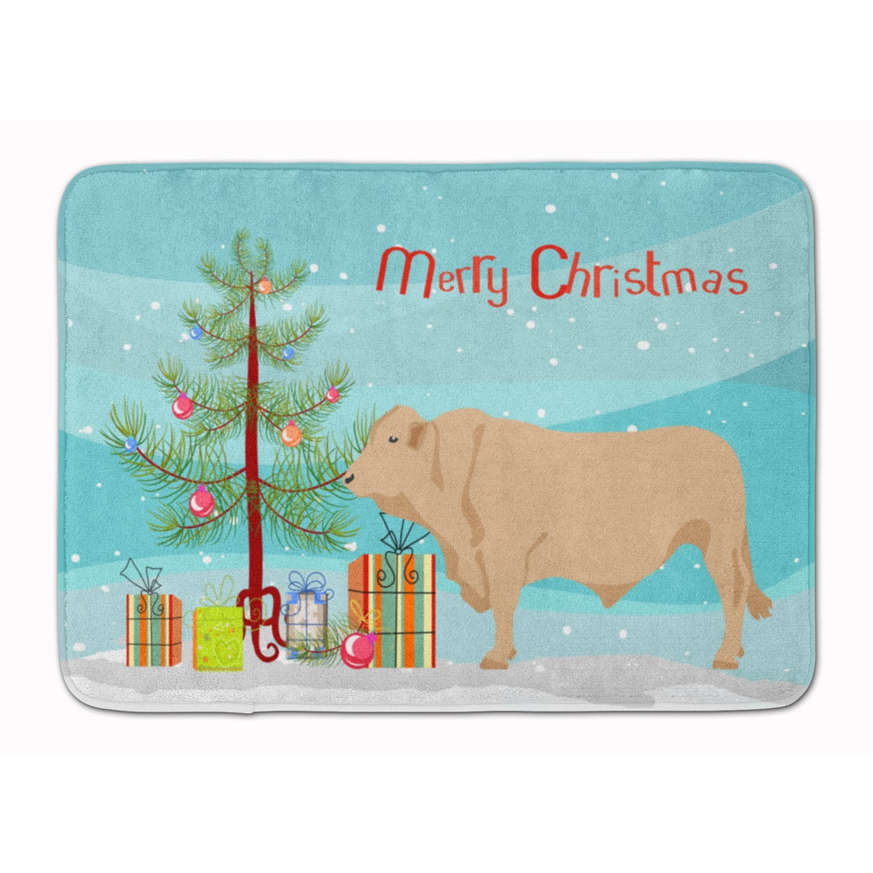 BB9193RUG Charolais Cow Christmas Machine Washable Memory Foam Mat