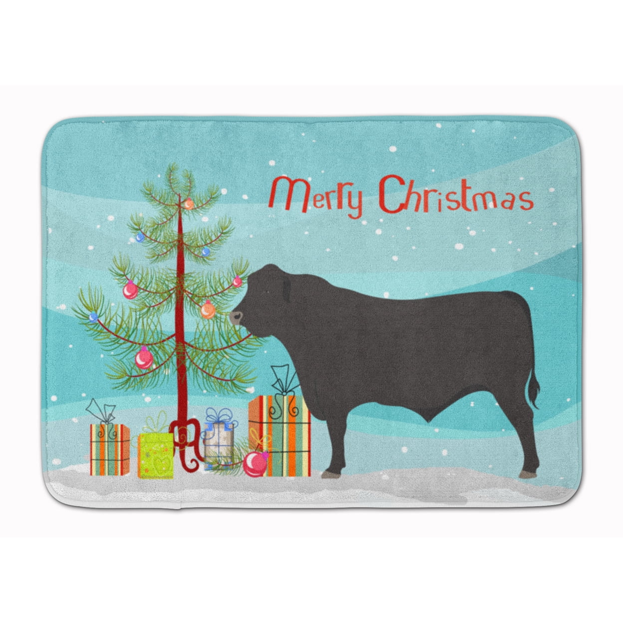 BB9195RUG Black Angus Cow Christmas Machine Washable Memory Foam Mat