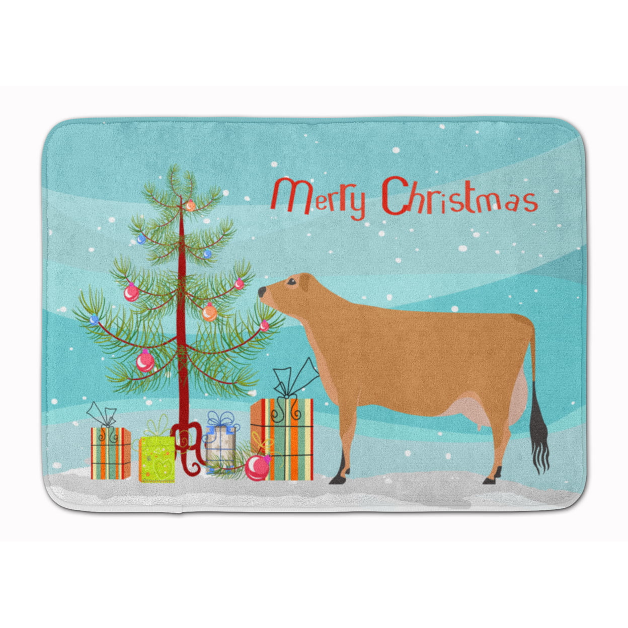 BB9196RUG Jersey Cow Christmas Machine Washable Memory Foam Mat