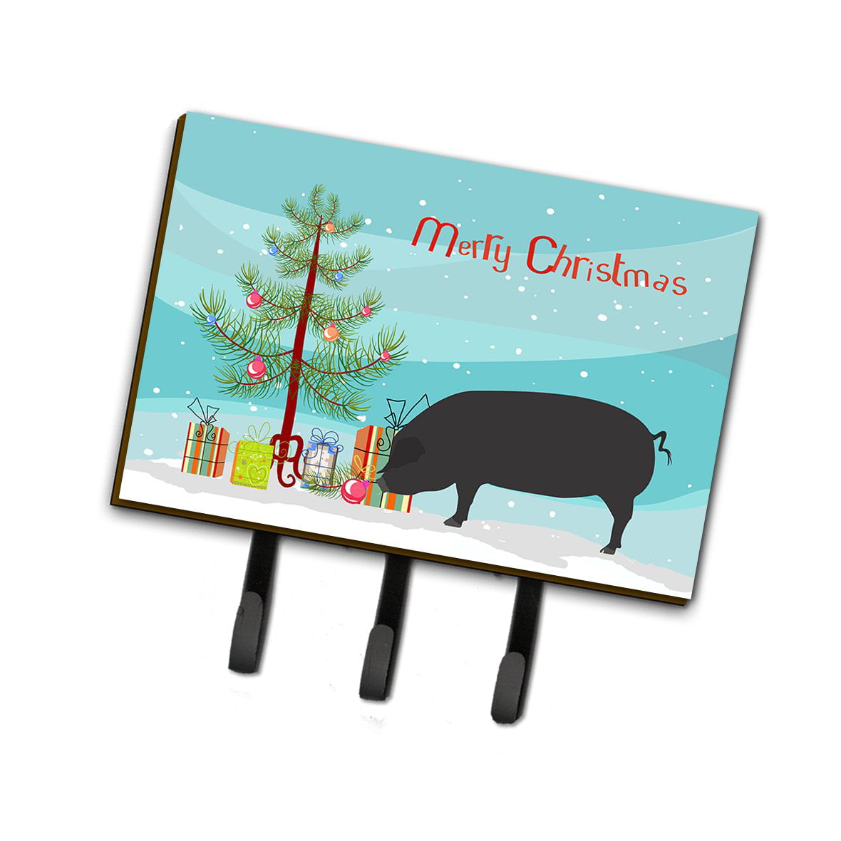 BB9298TH68 Devon Large Black Pig Christmas Leash or Key Holder