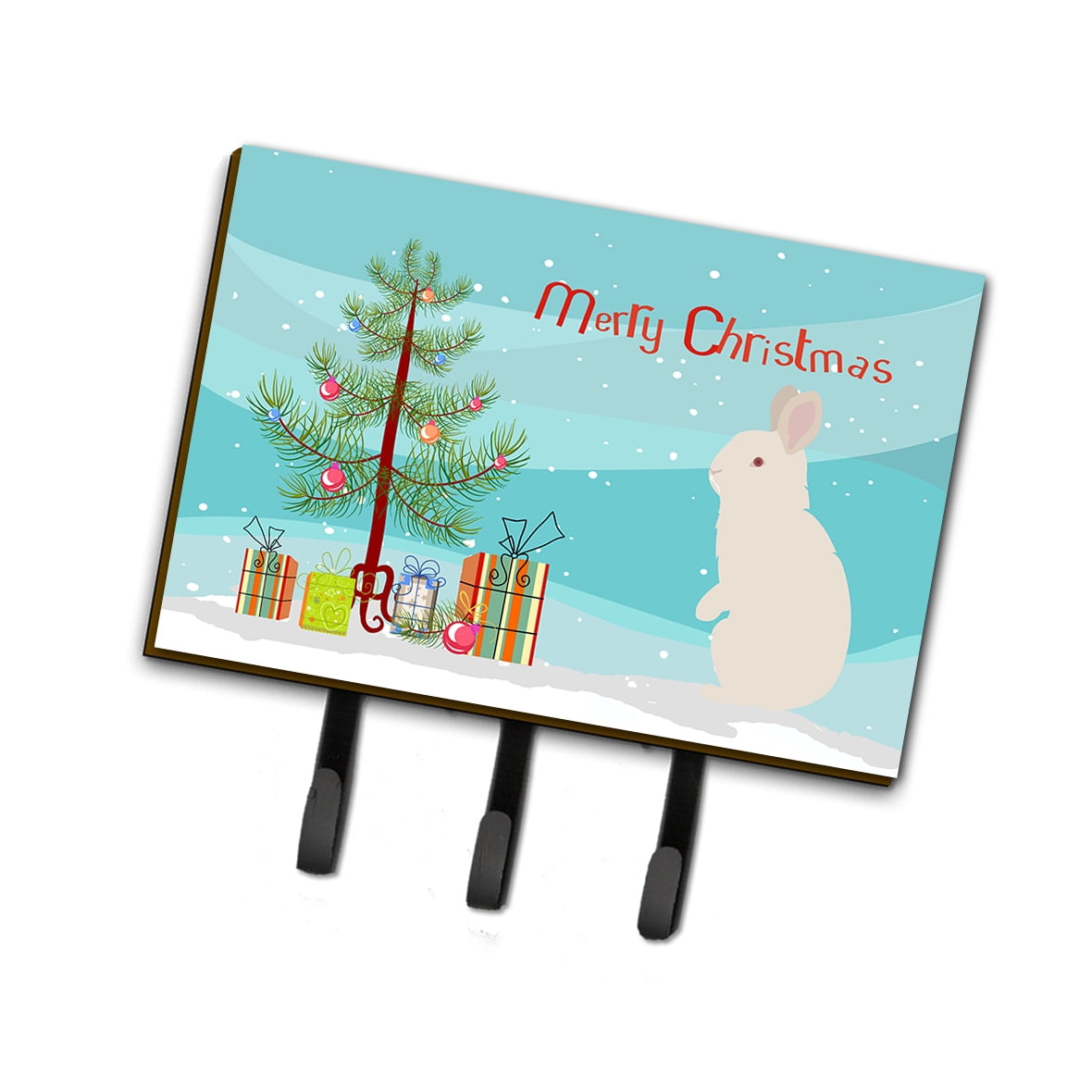 BB9332TH68 New Zealand White Rabbit Christmas Leash or Key Holder