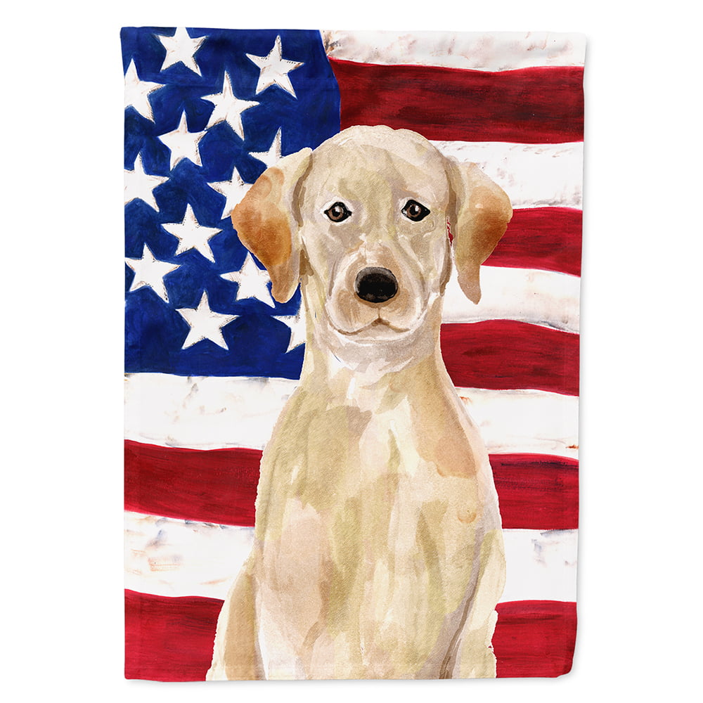 Yellow Labrador Patriotic Flag Canvas House Size