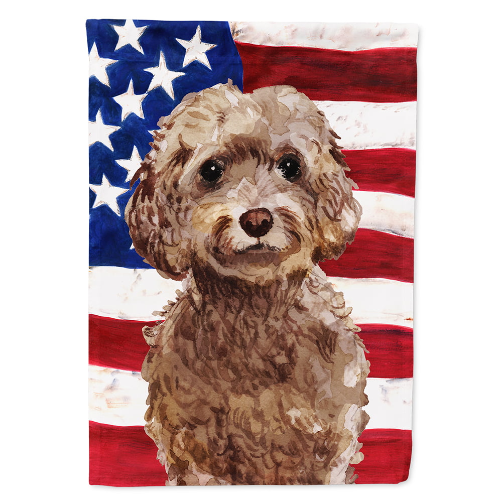 BB9374CHF Brown Cockapoo Patriotic Flag Canvas House Size