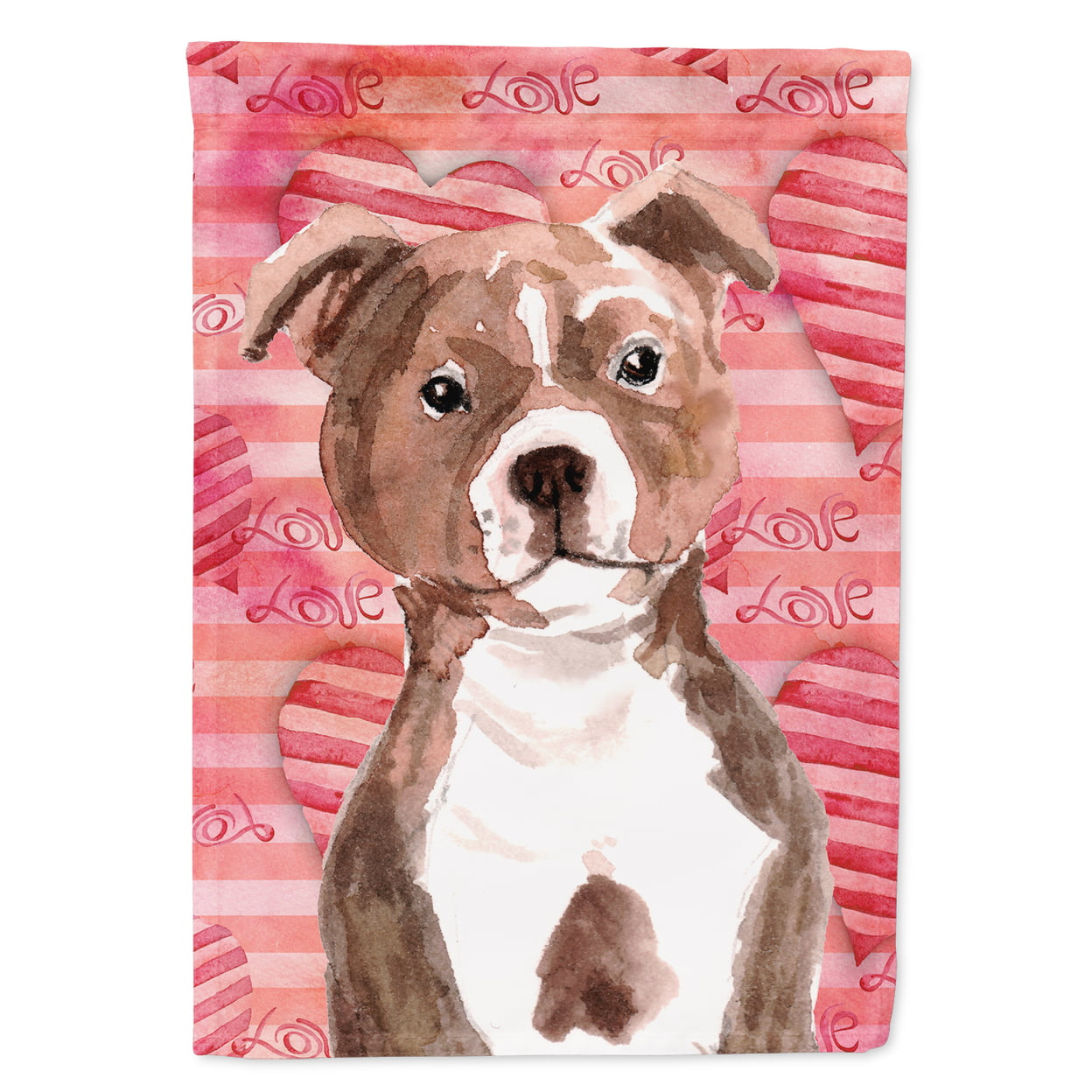 Red Staffie Bull Terrier Love Flag Garden Size