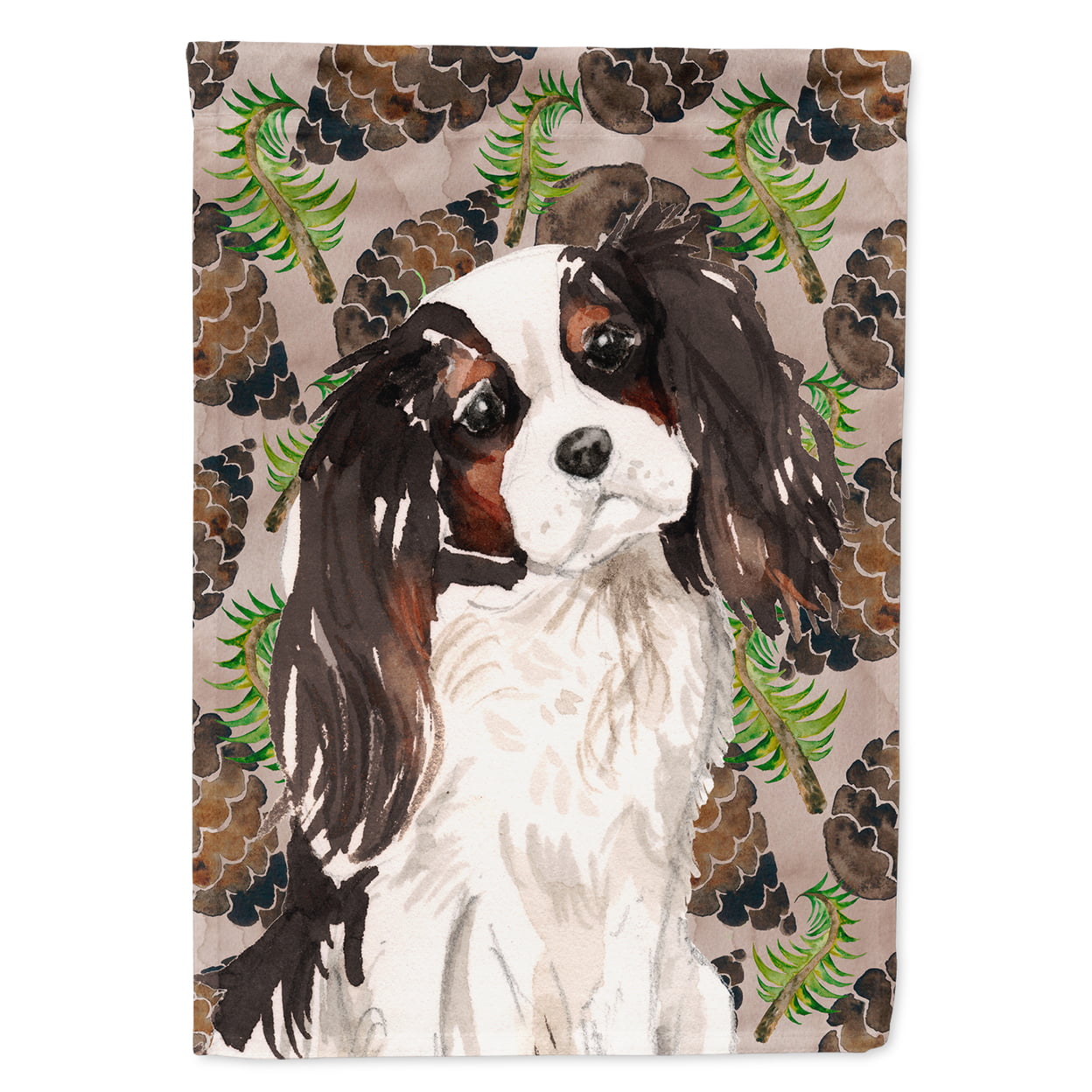 Tricolor Cavalier Spaniel Pine Cones Flag Garden Size