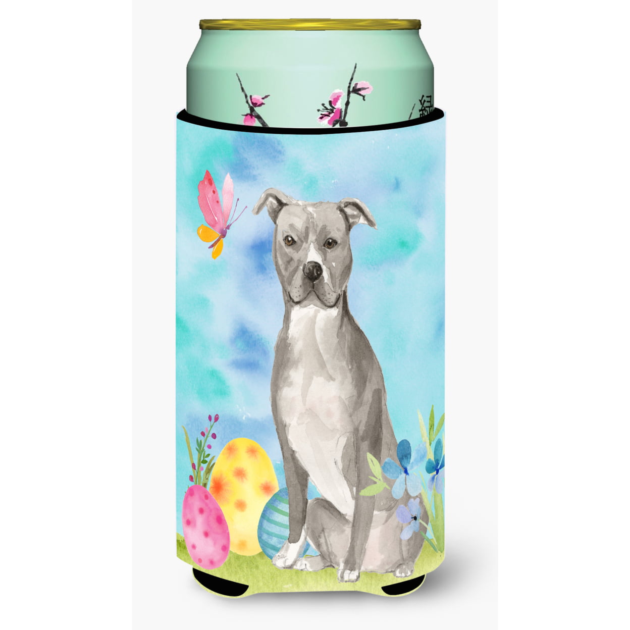 Staffordshire Bull Terrier Easter Tall Boy Beverage Insulator Hugger