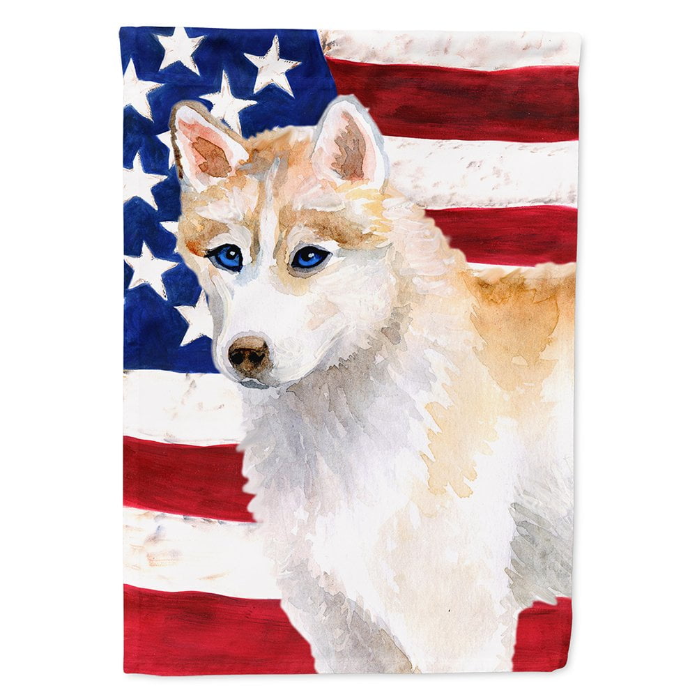 Siberian Husky Patriotic Flag Canvas House Size
