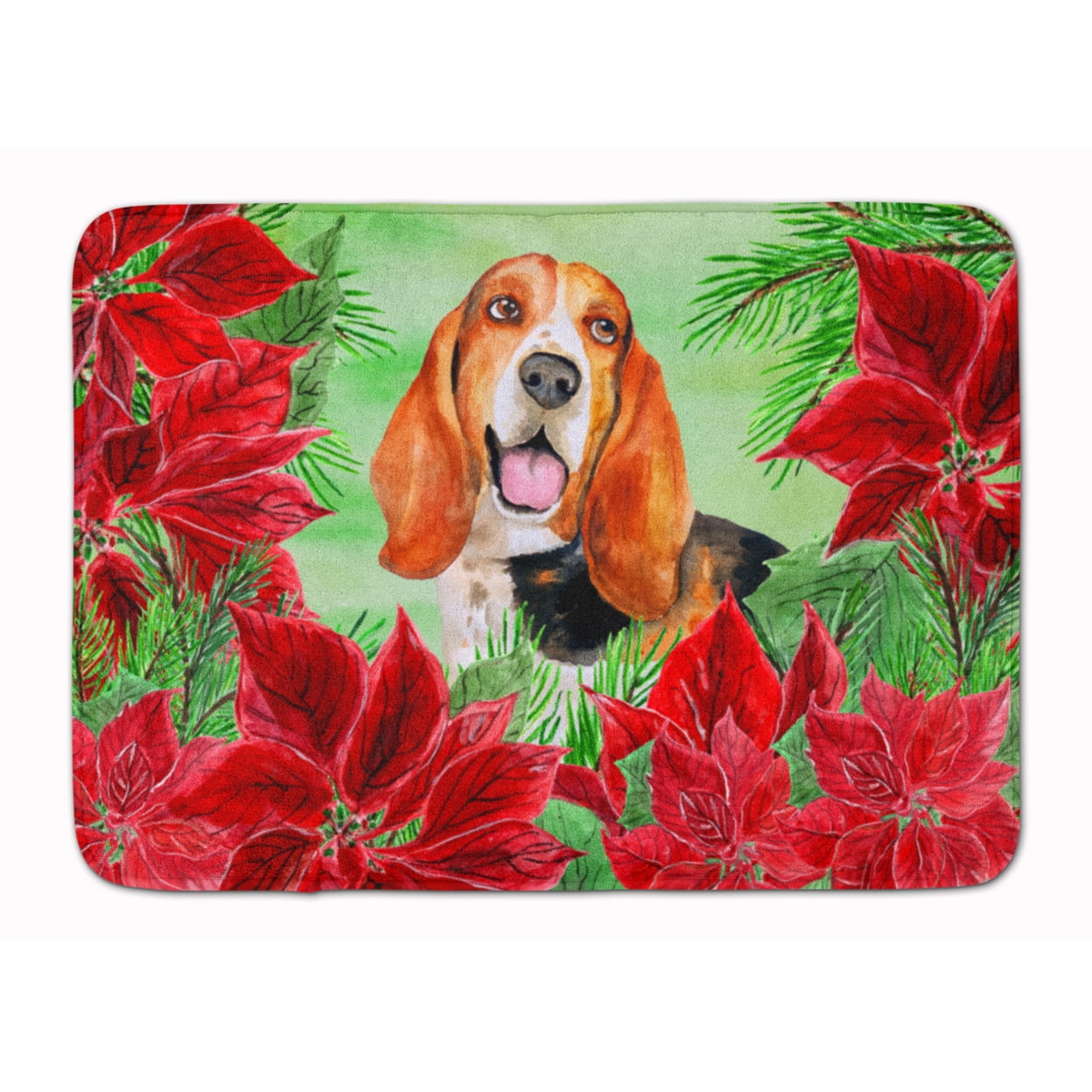 Basset Hound Poinsettas Machine Washable Memory Foam Mat