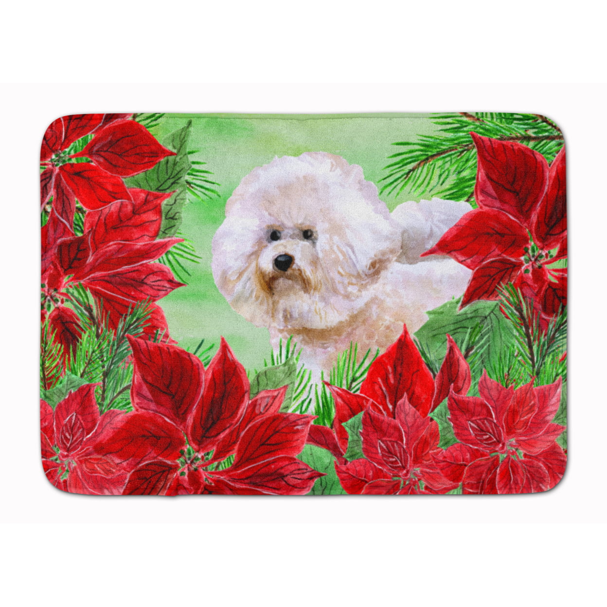 Bichon Frise No.2 Poinsettas Machine Washable Memory Foam Mat