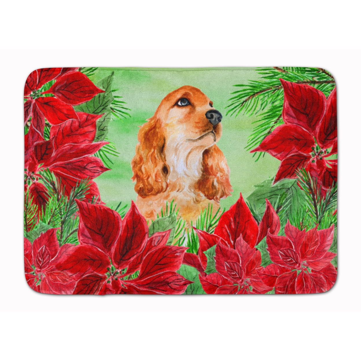 CK1354RUG Cocker Spaniel Poinsettas Machine Washable Memory Foam Mat