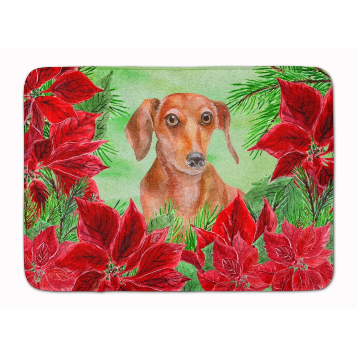 CK1355RUG Red Dachshund Poinsettas Machine Washable Memory Foam Mat