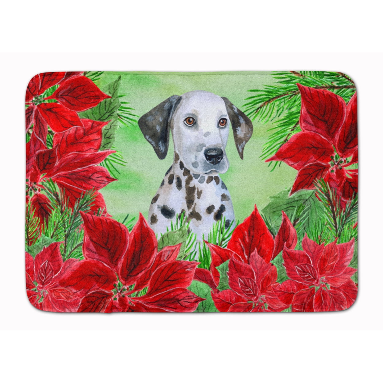 Dalmatian Puppy Poinsettas Machine Washable Memory Foam Mat
