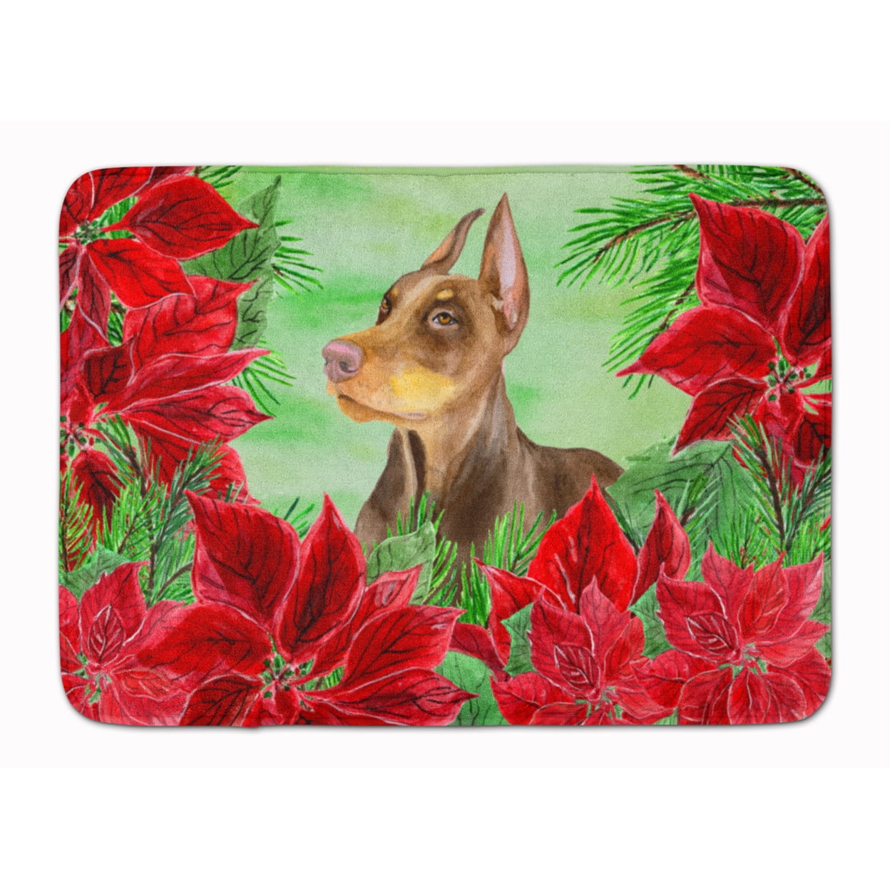 Doberman Pinscher Poinsettas Machine Washable Memory Foam Mat