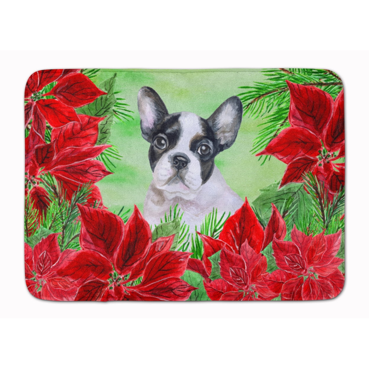 French Bulldog Black White Poinsettas Machine Washable Memory Foam Mat