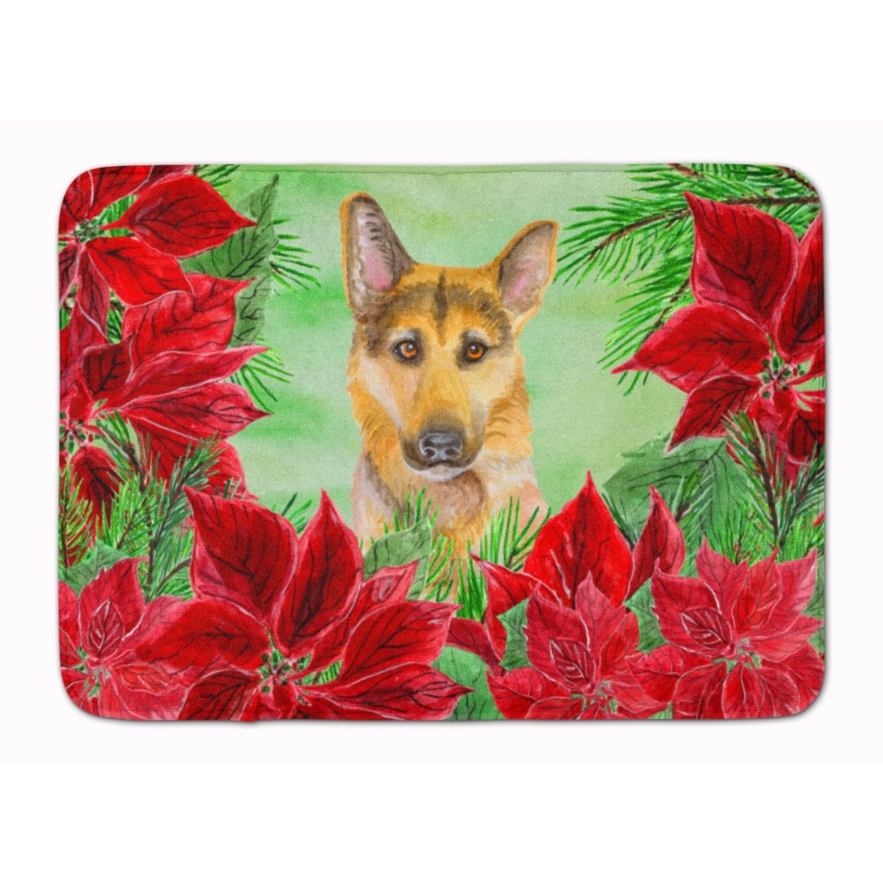 CK1359RUG German Shepherd No.2 Poinsettas Machine Washable Memory Foam Mat