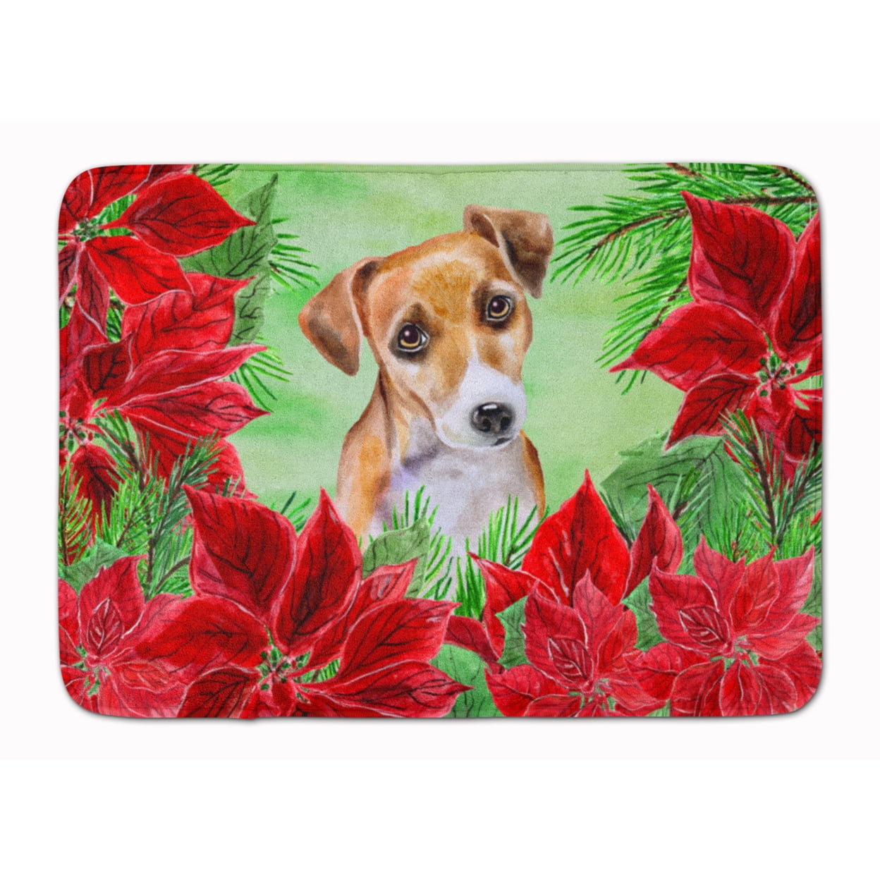 Jack Russell Terrier No.2 Poinsettas Machine Washable Memory Foam Mat
