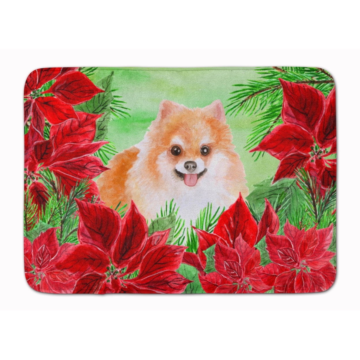 Pomeranian No.2 Poinsettas Machine Washable Memory Foam Mat