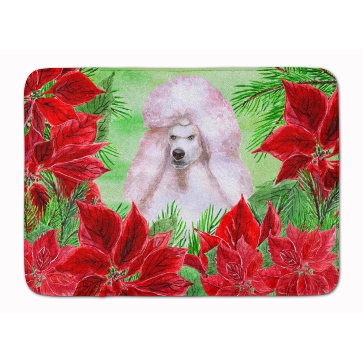 CK1364RUG White Standard Poodle Poinsettas Machine Washable Memory Foam Mat