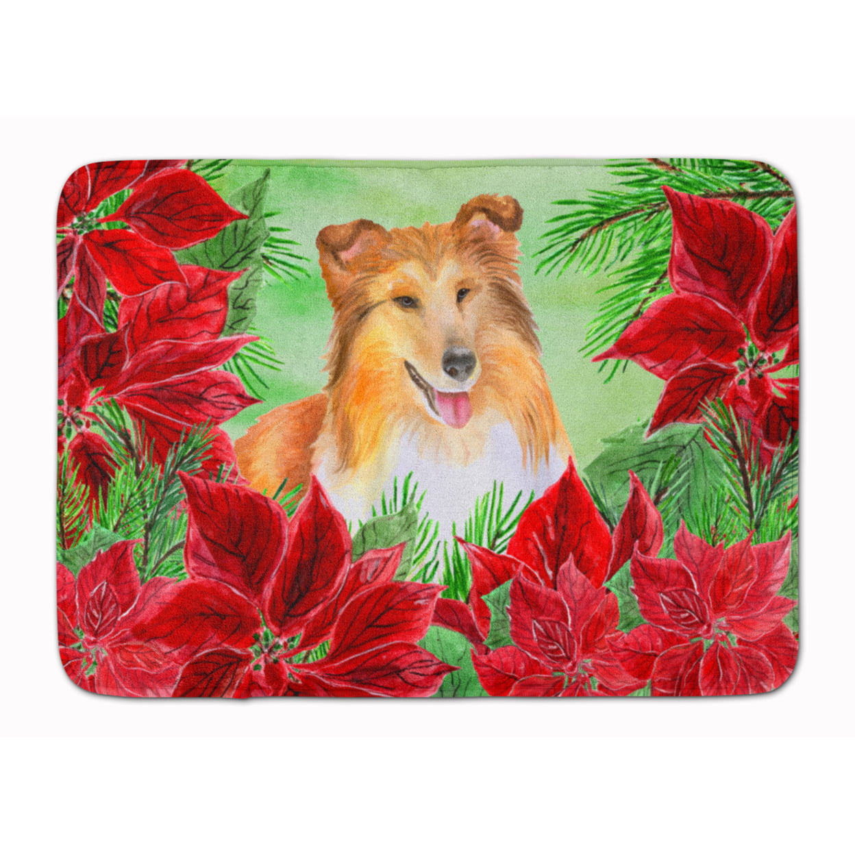 CK1367RUG Sheltie Poinsettas Machine Washable Memory Foam Mat