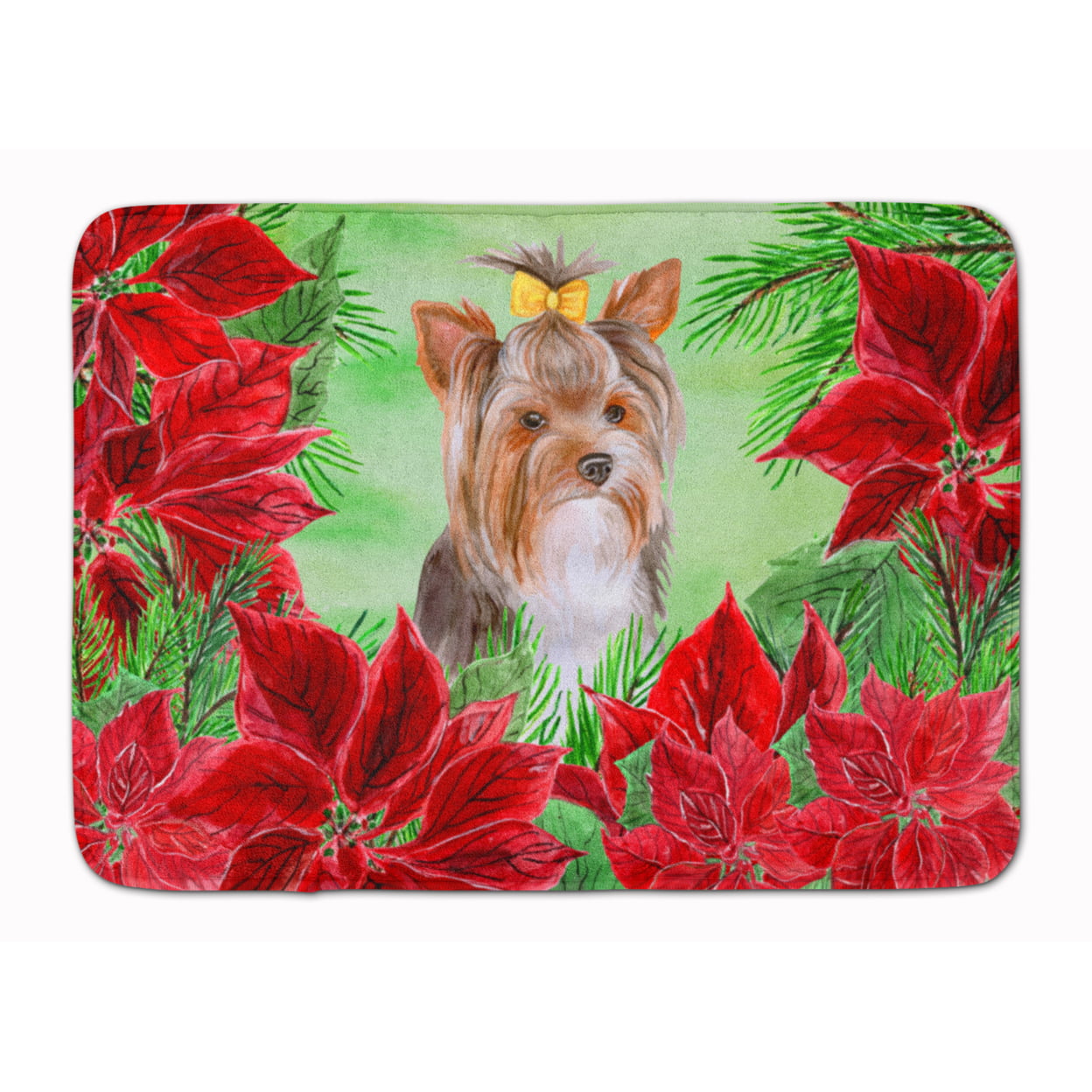 Yorkshire Terrier No.2 Poinsettas Machine Washable Memory Foam Mat