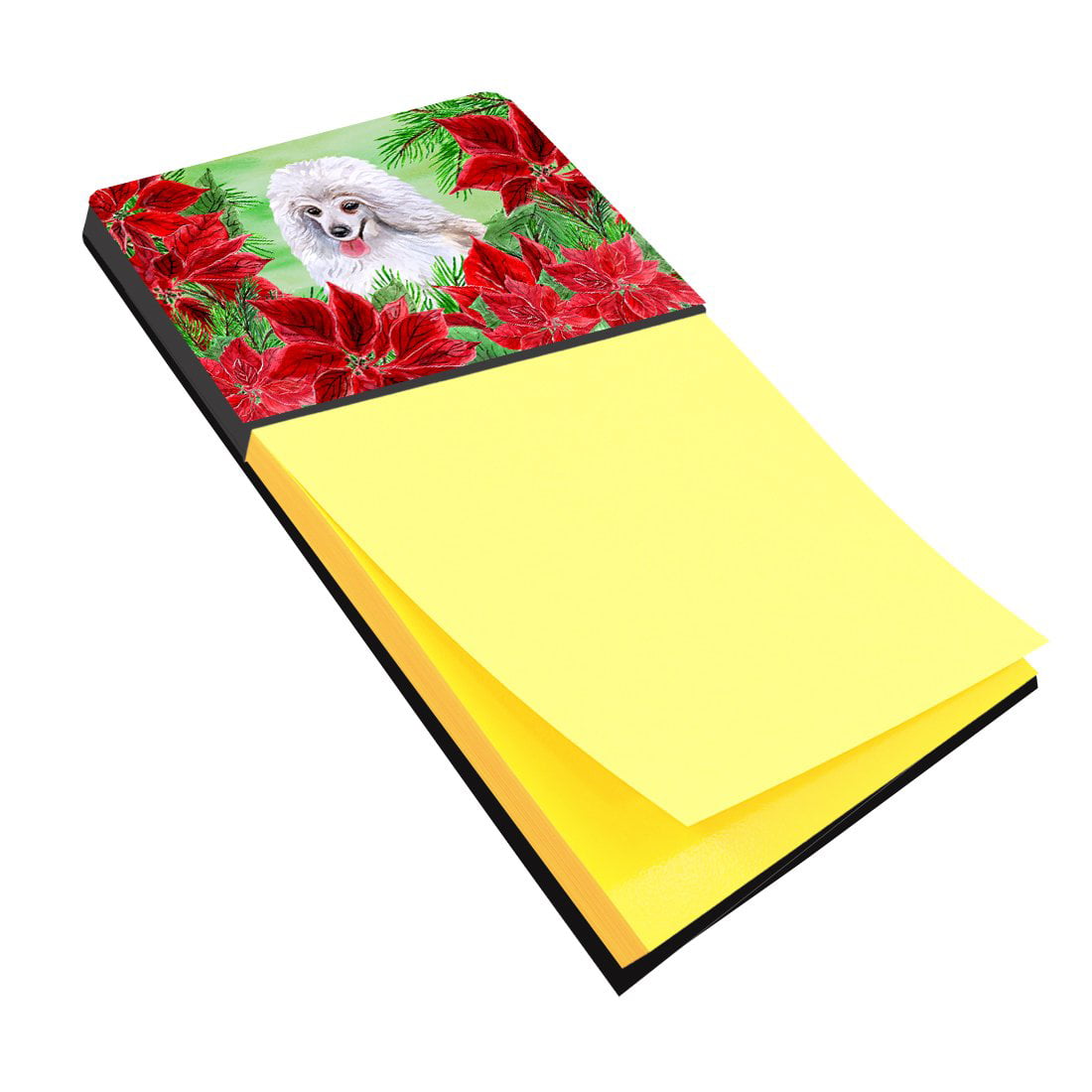 Medium White Poodle Poinsettas Sticky Note Holder