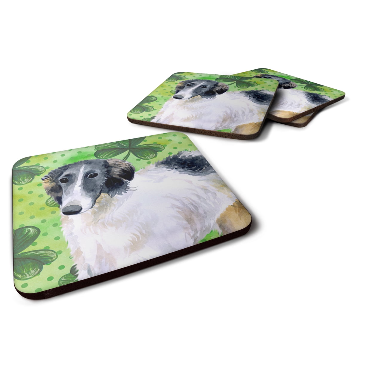 BB9846FC Borzoi St.Patricks Foam Coaster, 3.5 x 3.5 in. - Set of 4