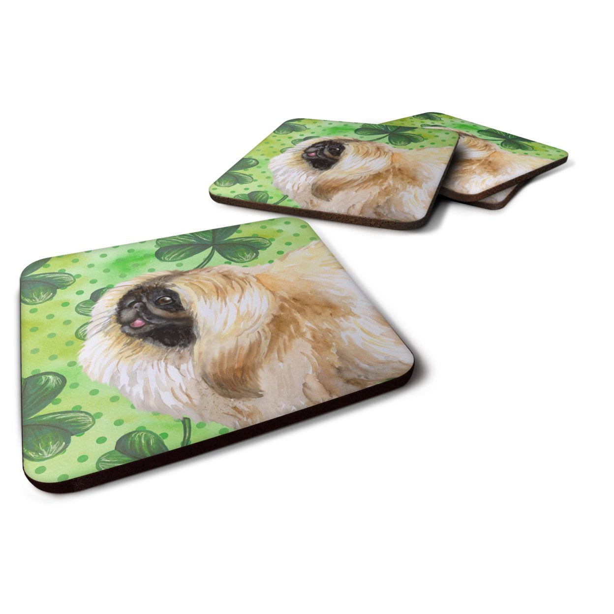 Pekingese St.Patricks Foam Coaster, 3.5 x 3.5 in. - Set of 4