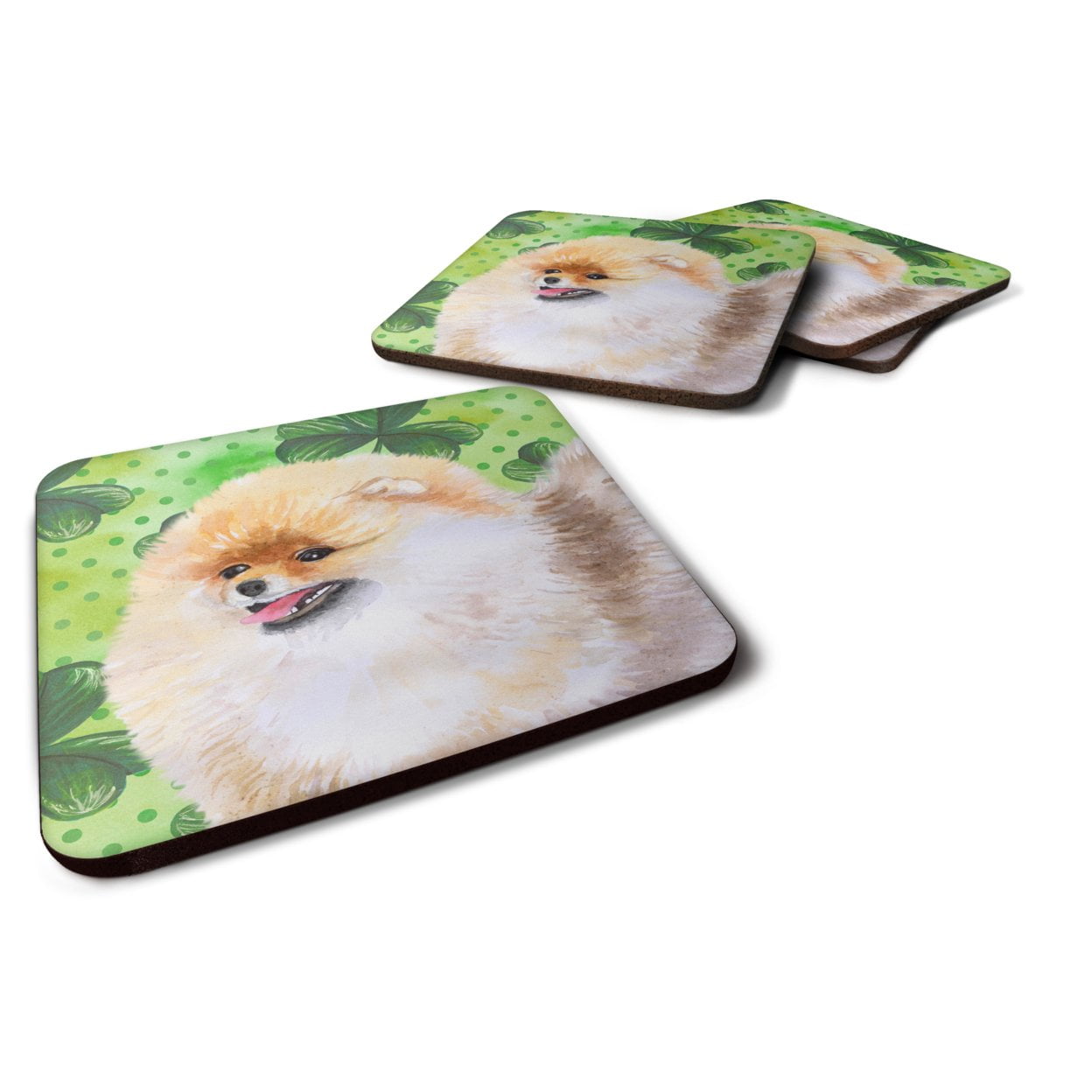 Pomeranian St.Patricks Foam Coaster, 3.5 x 3.5 in. - Set of 4