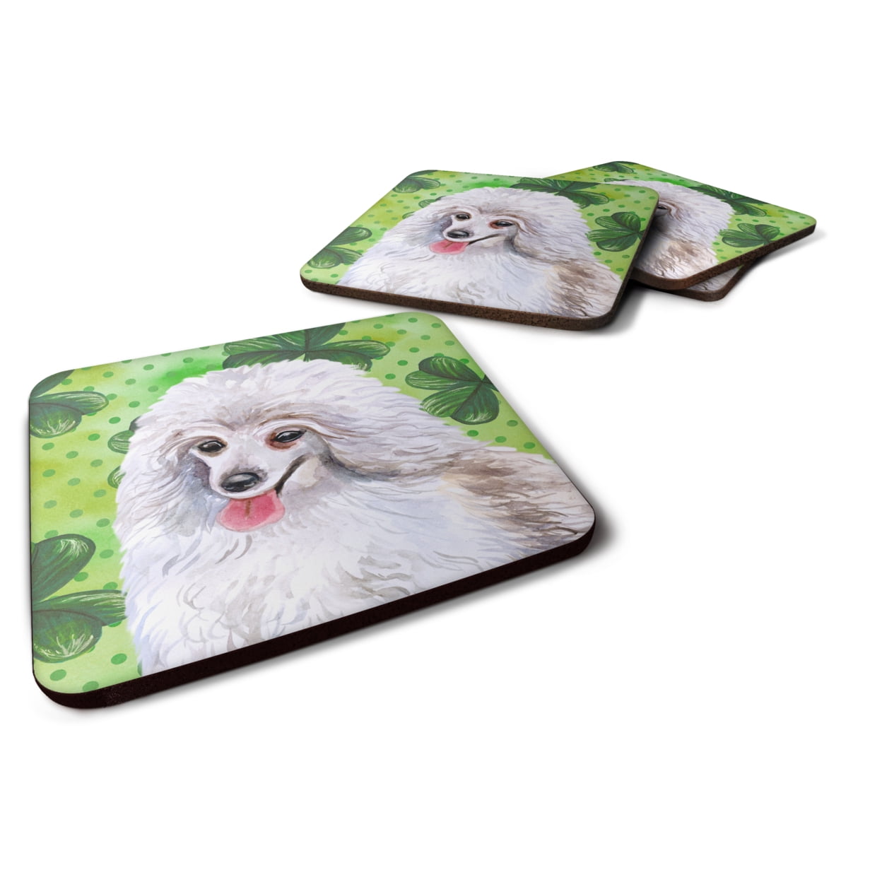 Medium White Poodle St.Patricks Foam Coaster, 3.5 x 3.5 in. - Set of 4