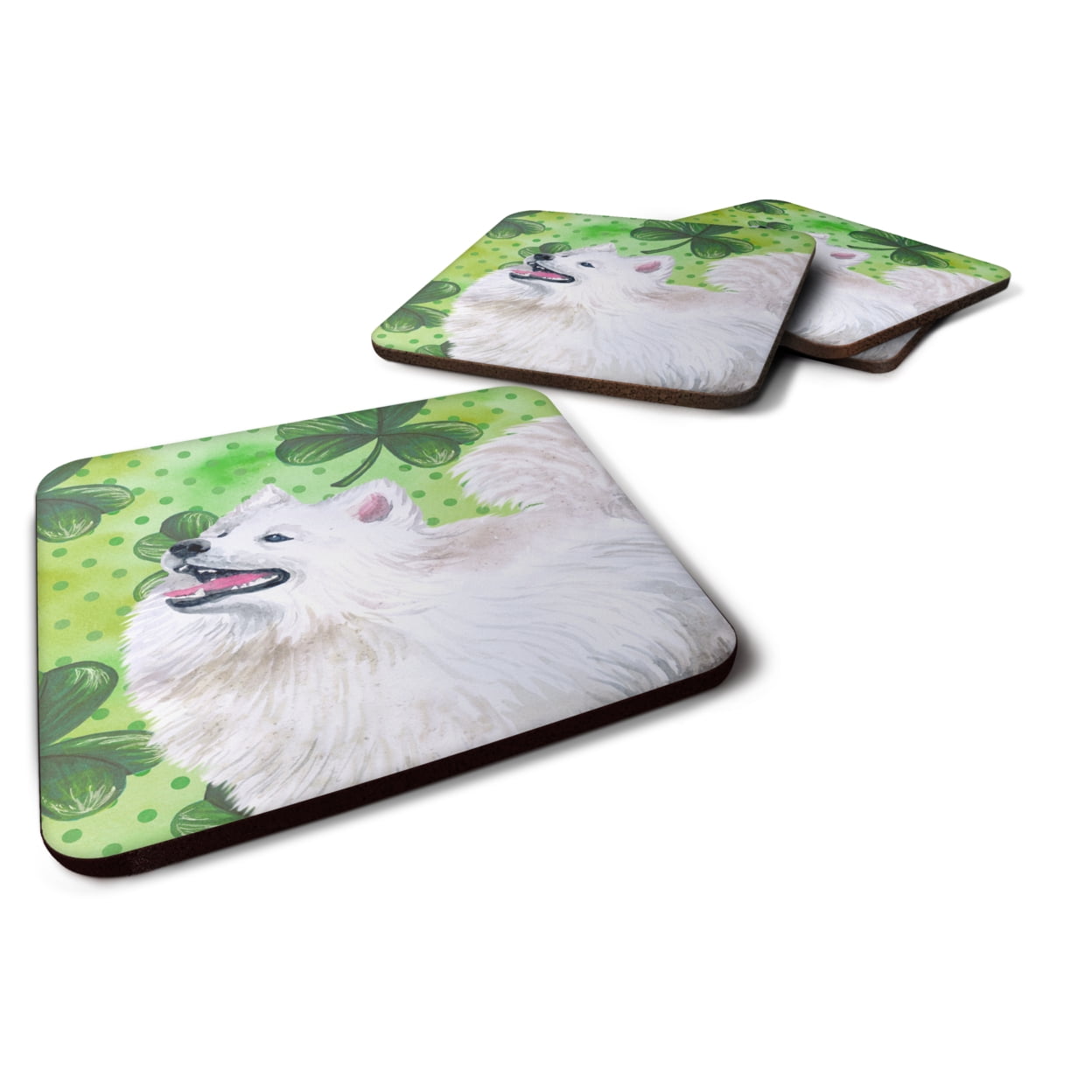 BB9865FC Samoyed St.Patricks Foam Coaster, 3.5 x 3.5 in. - Set of 4
