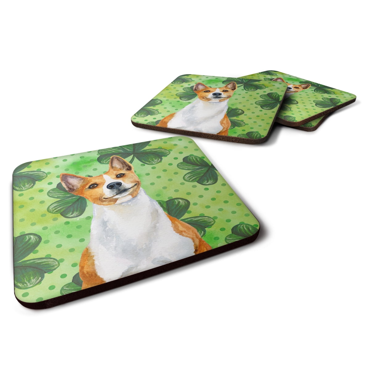 Basenji St.Patricks Foam Coaster, 3.5 x 3.5 in. - Set of 4