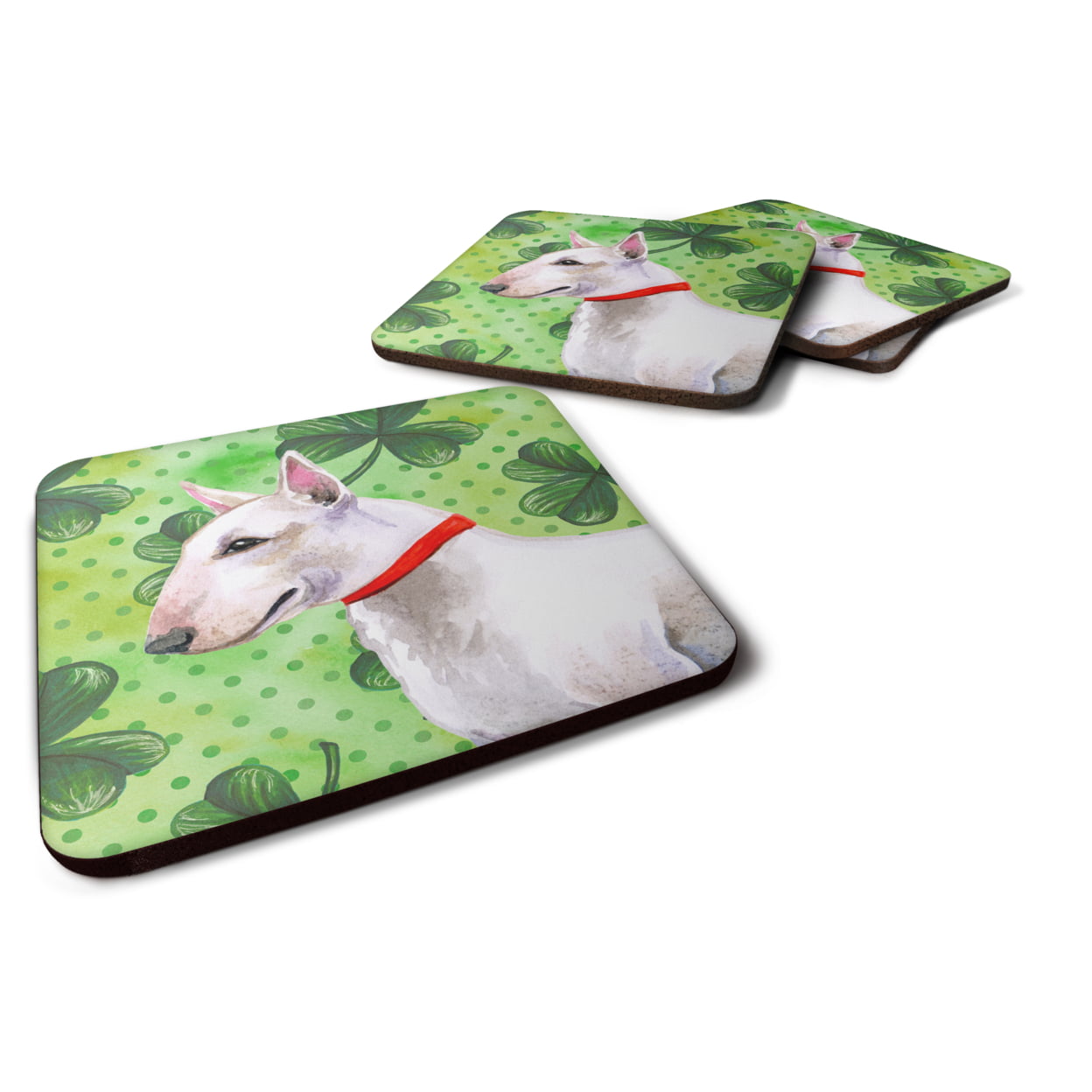 Bull Terrier St.Patricks Foam Coaster, 3.5 x 3.5 in. - Set of 4