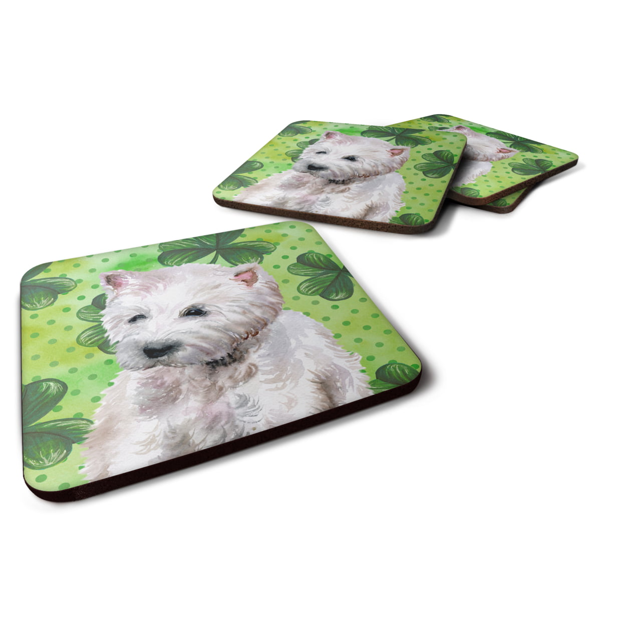BB9875FC Westie St.Patricks Foam Coaster, 3.5 x 3.5 in. - Set of 4
