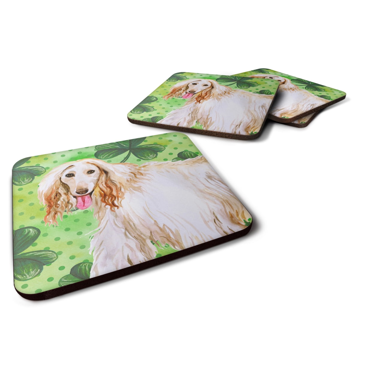 BB9876FC Afghan Hound St.Patricks Foam Coaster, 3.5 x 3.5 in. - Set of 4