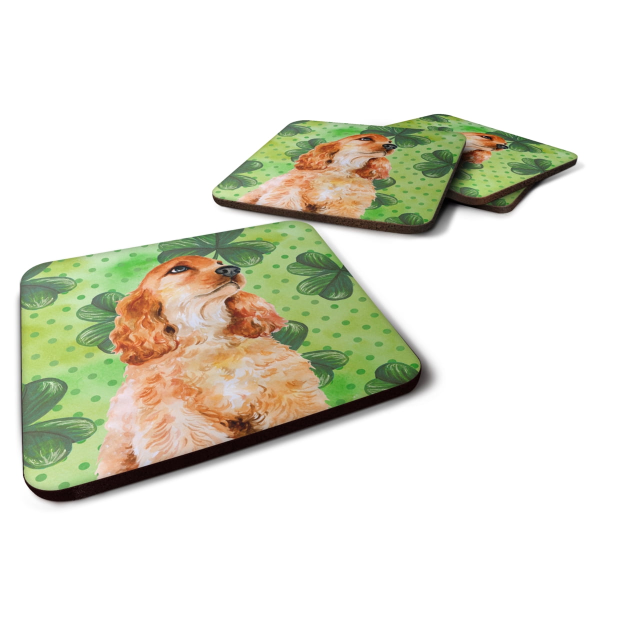 Cocker Spaniel St.Patricks Foam Coaster, 3.5 x 3.5 in. - Set of 4