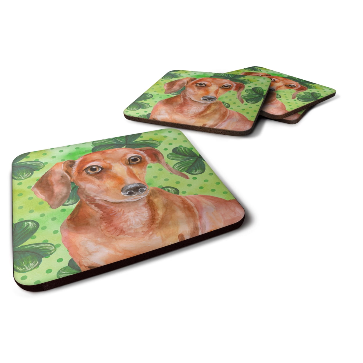 Red Dachshund St.Patricks Foam Coaster, 3.5 x 3.5 in. - Set of 4