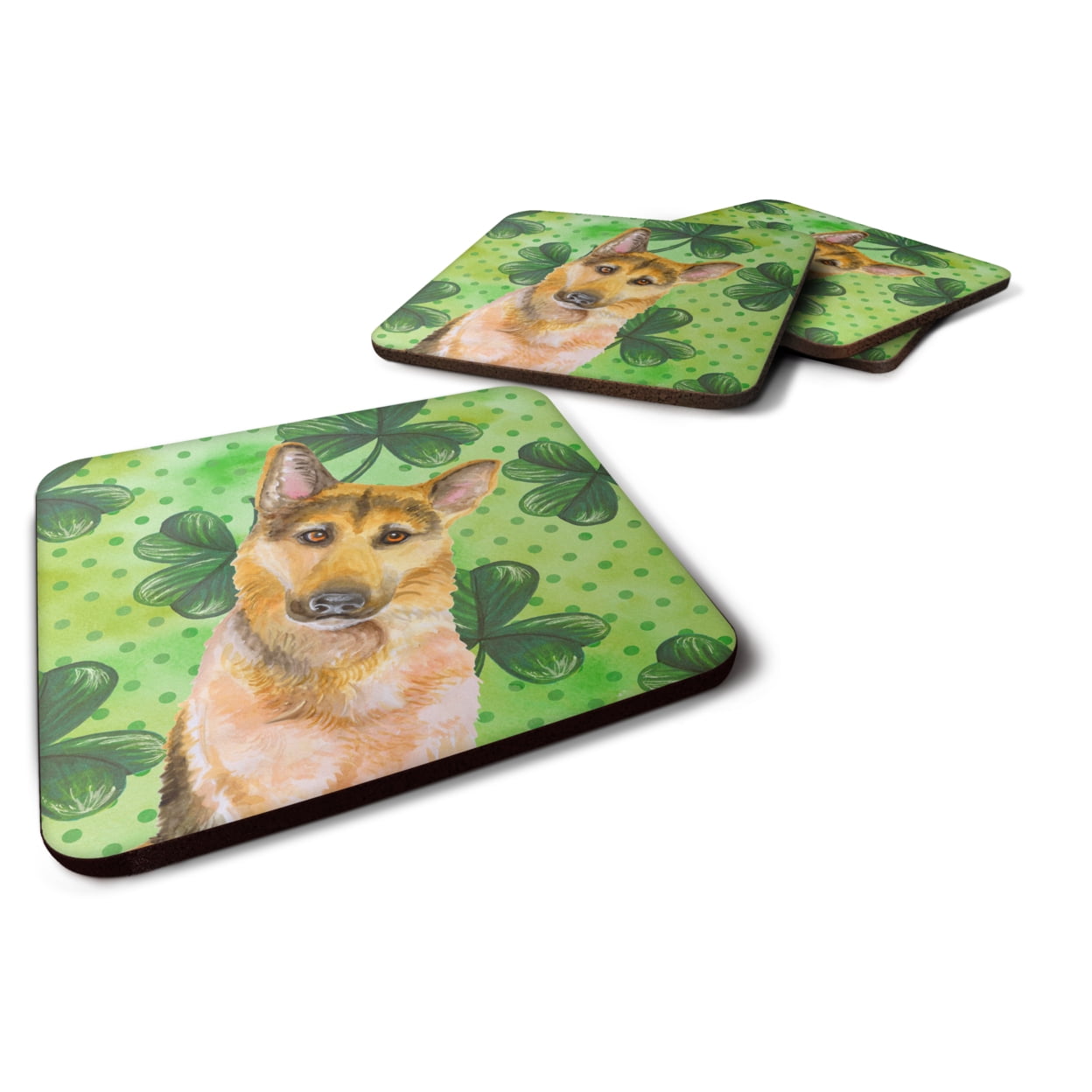 German Shepherd No.2 St.Patricks Foam Coaster, 3.5 x 3.5 in. - Set of 4