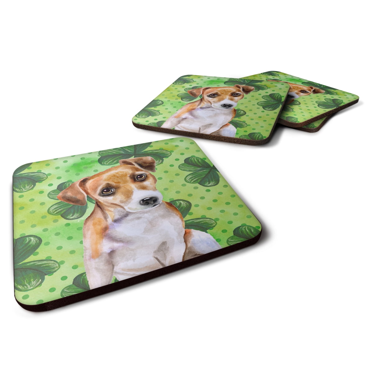 BB9887FC Jack Russell Terrier No.2 St.Patricks Foam Coaster, 3.5 x 3.5 in. - Set of 4