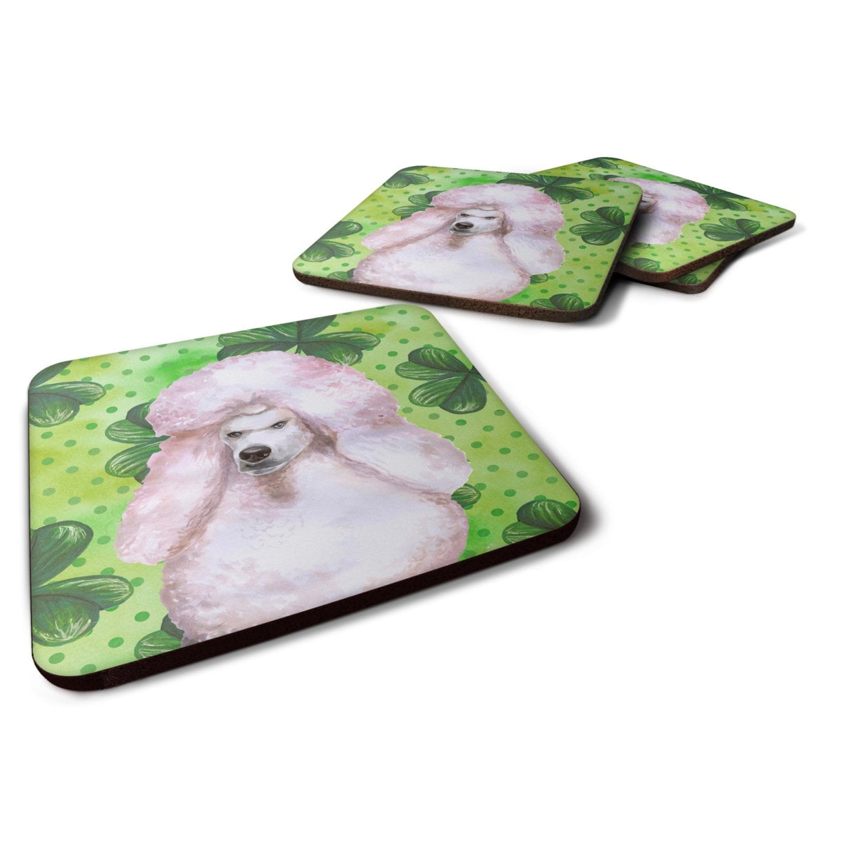 White Standard Poodle St.Patricks Foam Coaster, 3.5 x 3.5 in. - Set of 4