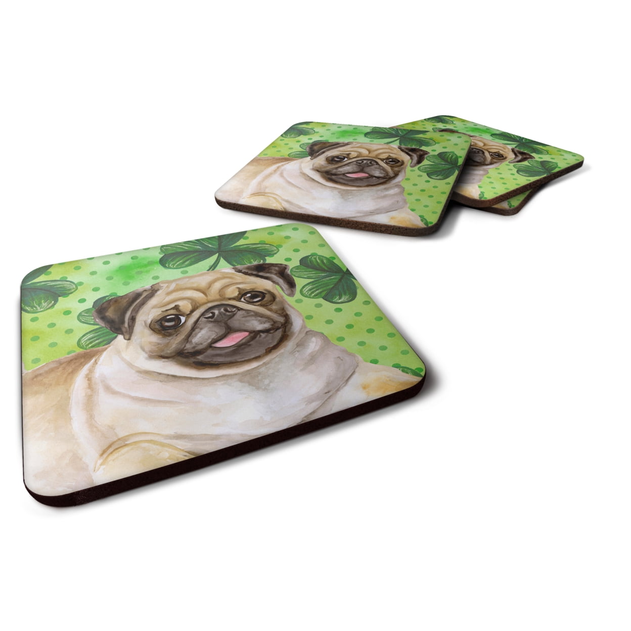 Fawn Pug St.Patricks Foam Coaster, 3.5 x 3.5 in. - Set of 4